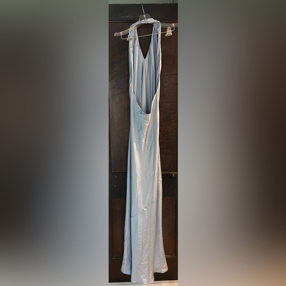 Shoe me your mumu Jasmine Halter Maxi Dress Steel Blue Luxe Satin - Picture 3 of 4